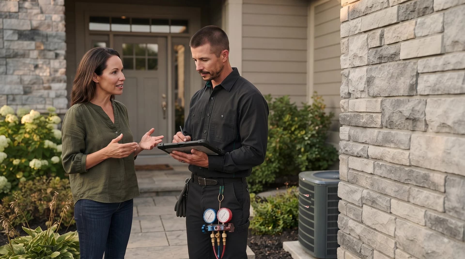 Homeowner speaking with an HVAC technician
